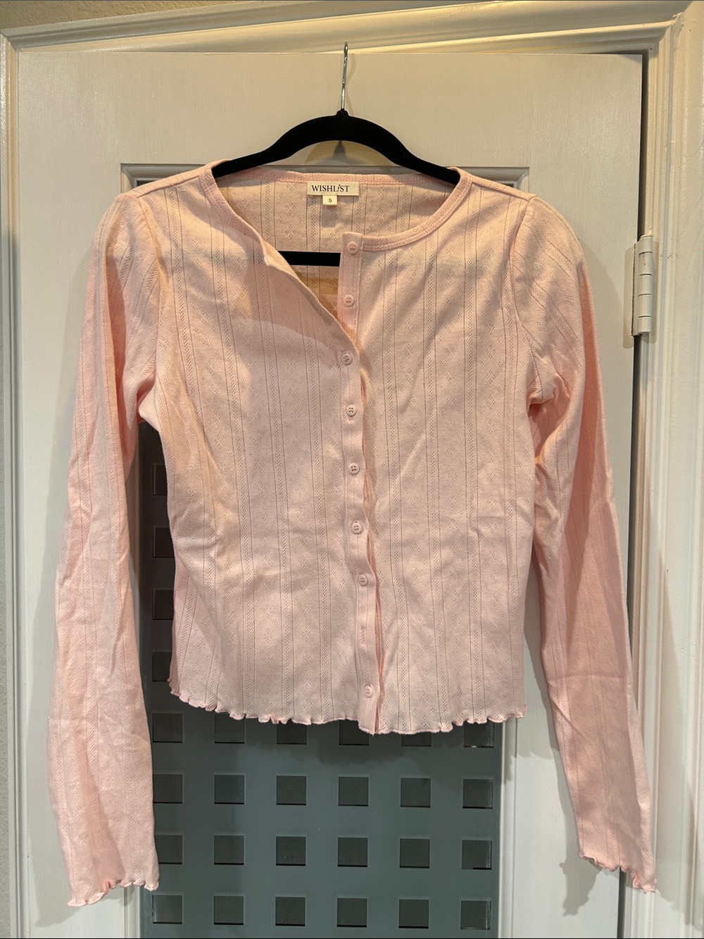 Wishlist Pale Pink Ribbed Button-Front Long Sleeve Cardigan